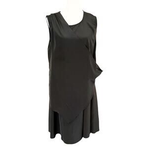 OAK NYC Black Avant Garde Raw Edge Dress – Asymmetrical Layered Sleeveless
